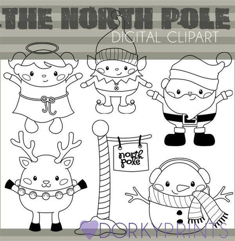 Santa's North Pole Black Line Christmas Clipart
