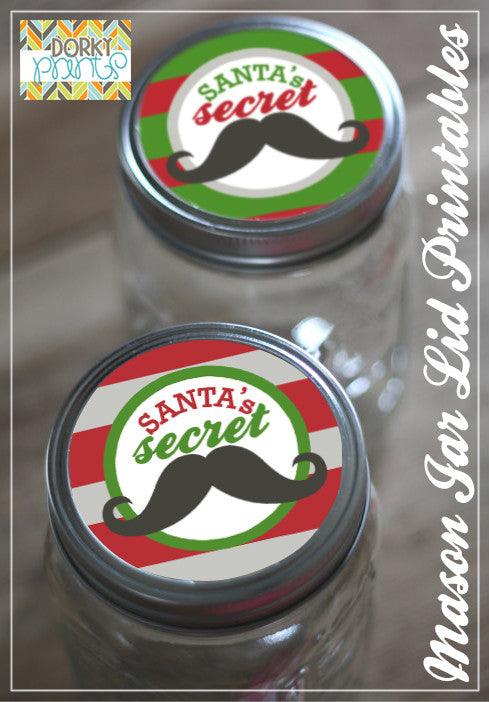 "Santa's Secret Stache" Mason Jar Lid Labels Holiday Printables