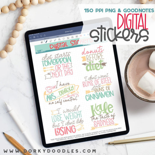 Sarcastic Anti Diet Digital Planner Stickers - Dorky Doodles