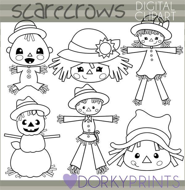 Scarecrow Black Line Thanksgiving Clipart