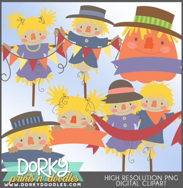 Scarecrows with Banners Thanksgiving Clipart