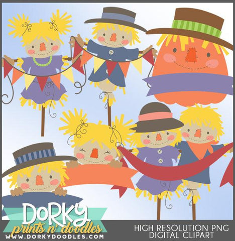 Scarecrows with Banners Thanksgiving Clipart