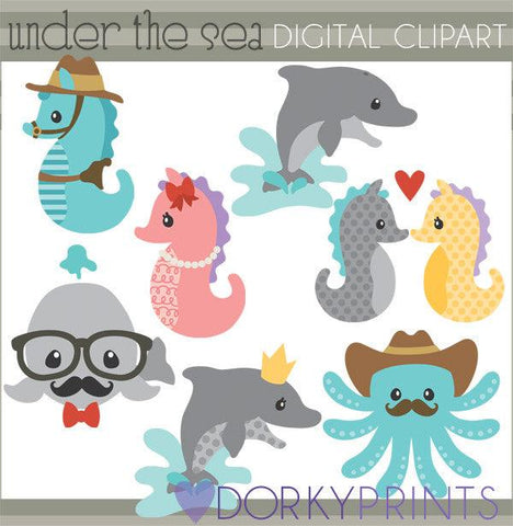 Seahorse and Ocean Creatures Summer Clipart