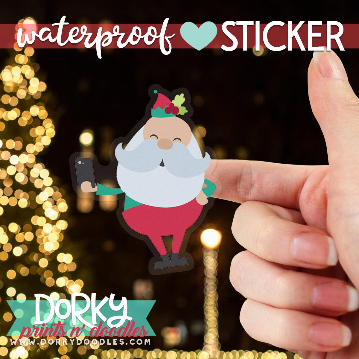 Selfie Santa Clear Large Waterproof Sticker - Dorky Doodles