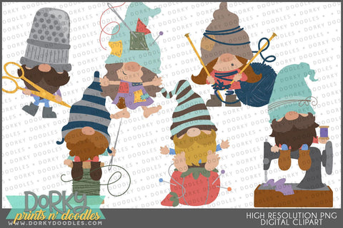 Sewing Gnomes Character Clipart - Dorky Doodles