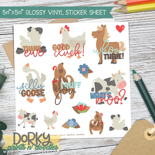 Silly Animal Words Sticker Sheet