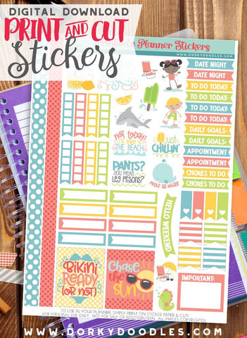 Silly Summer Print and Cut Planner Stickers