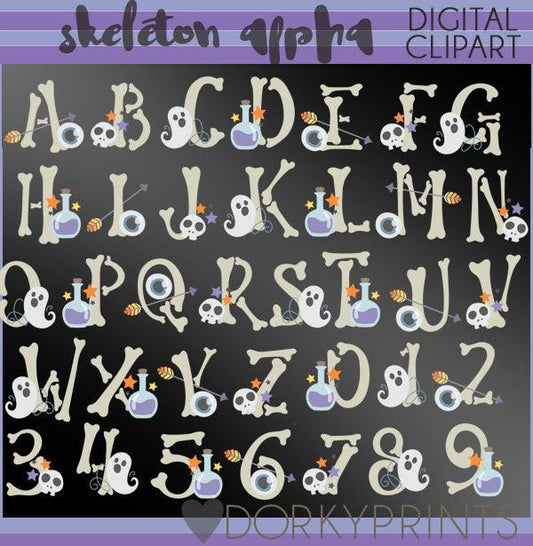 Skeleton Font and Symbols Clipart