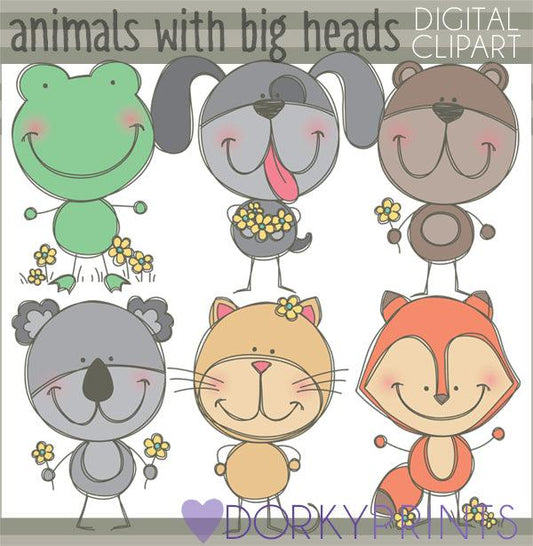 Sketchy Big Head Animals Clipart