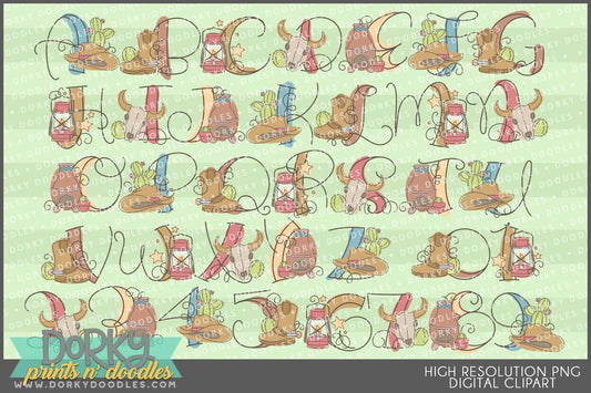 Sketchy Cowboy Alphabet Clipart