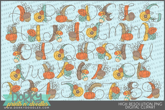 Sketchy Fall Alphabet Clipart