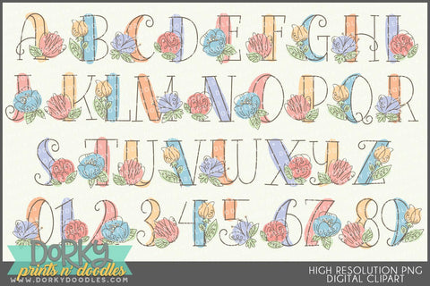 Sketchy Flower Alphabet Clipart