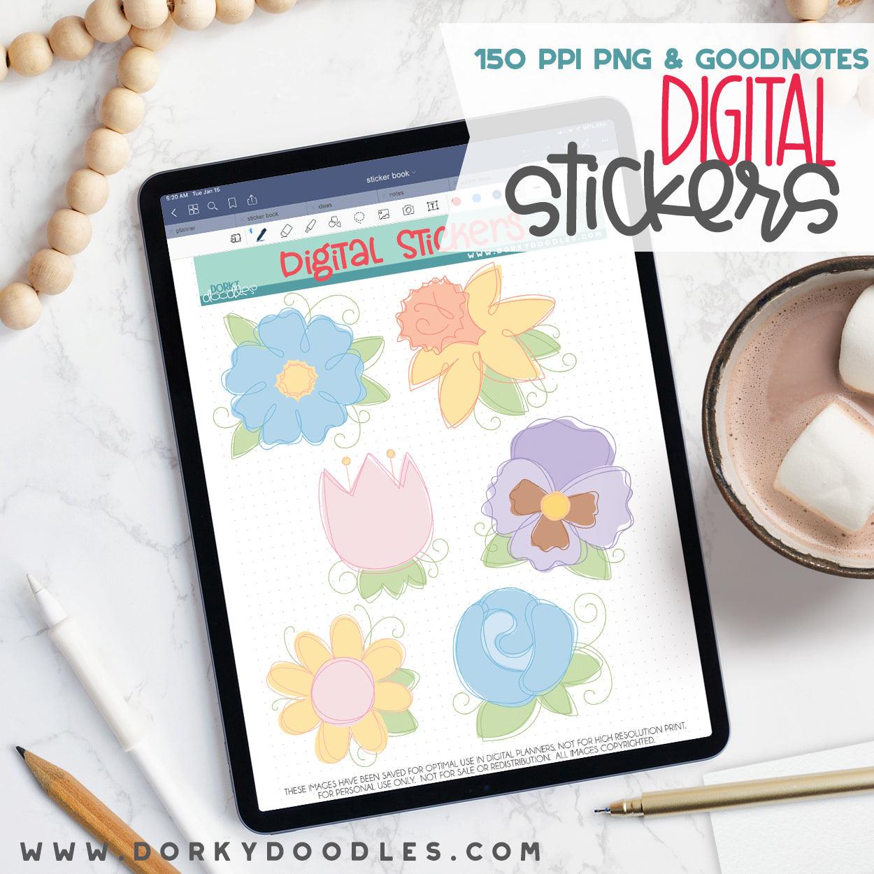 Sketchy Flowers Digital Planner Stickers