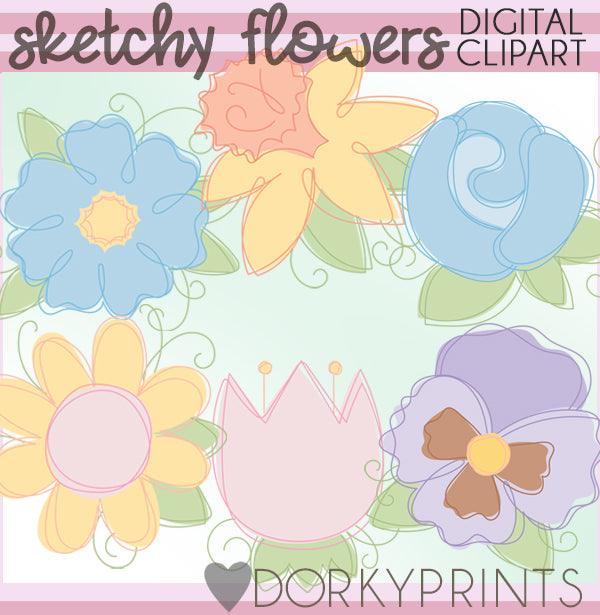 Sketchy Flowers Spring Clipart