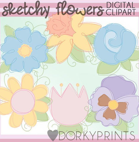 Sketchy Flowers Spring Clipart