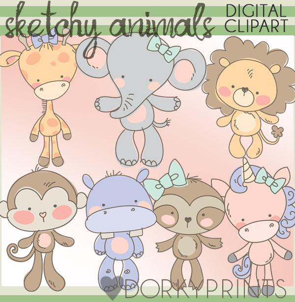 Sketchy Jungle Animals Clipart