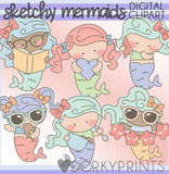 Sketchy Mermaid Summer Clipart