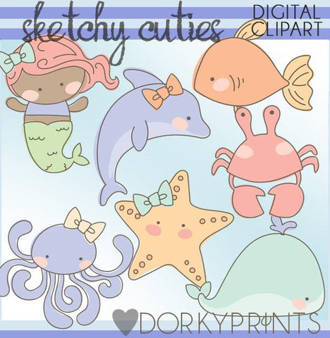 Sketchy Ocean Animals Clipart