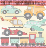 Sketchy Transportation Vehicles Clipart