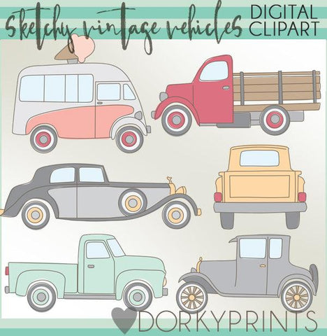 Sketchy Vintage Vehicles Clipart