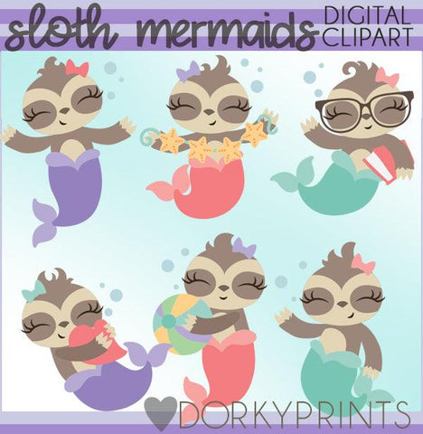 Sloth Mermaid Summer Clipart