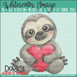 Sloth Valentine's Day Watercolor PNG