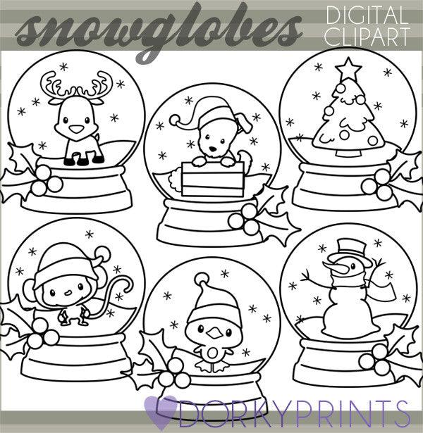 Snowglobe Black Line Christmas Clipart