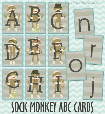 Sock Monkey Alphabet Cards Learning Printables