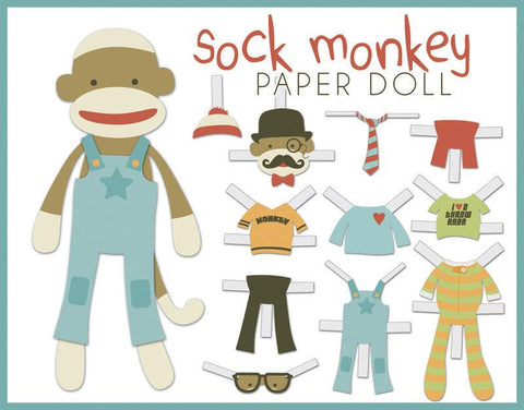 Sock Monkey Paper Dolls Learning Printables