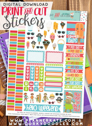 Sock Monkeys and Ice Cream Print and Cut Planner Stickers