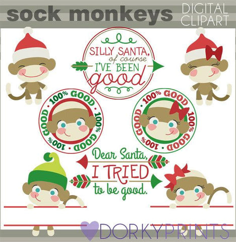 Sock Monkeys Christmas Clipart