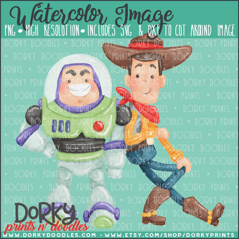 Space Ranger and Cowboy Toy Watercolor PNG