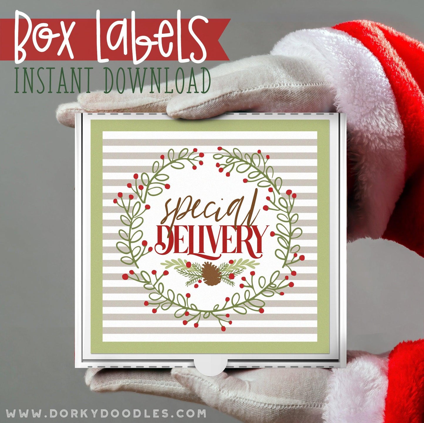 Special Delivery Christmas Labels for Mini Pizza Box and Gifts - Printables - Dorky Doodles