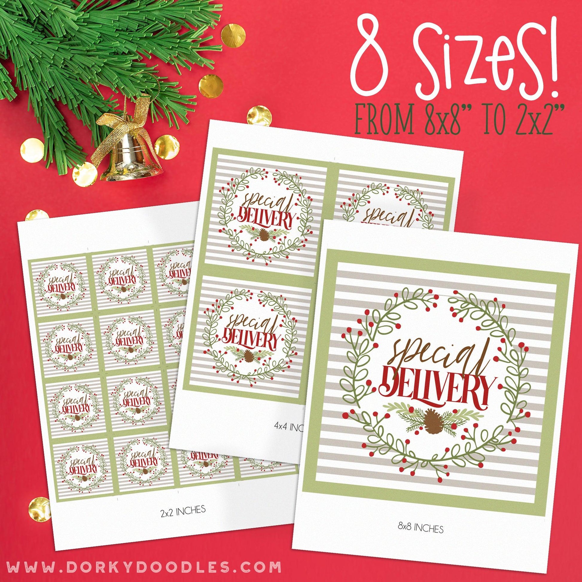 Special Delivery Christmas Labels for Mini Pizza Box and Gifts - Printables - Dorky Doodles