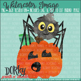 Spider on Pumpkin Watercolor PNG