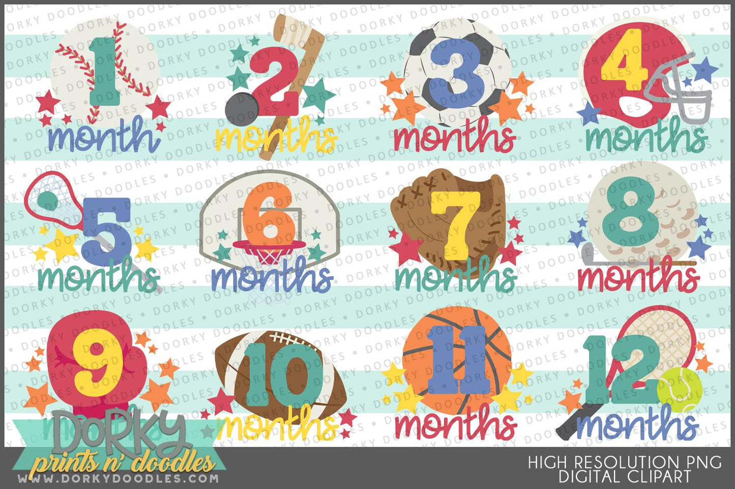 Sports Monthly Milestone Babies Clipart - Dorky Doodles