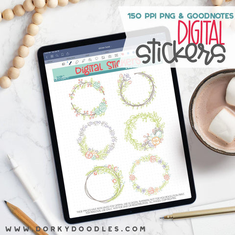 Spring Wreaths Digital Planner Stickers - Dorky Doodles