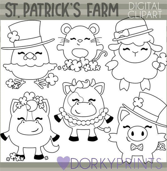 St. Patrick's Farm Animals Blackline Holiday Clipart