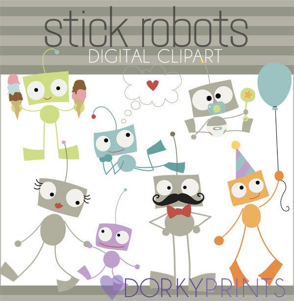 Stick Robots Sci-fi Clipart