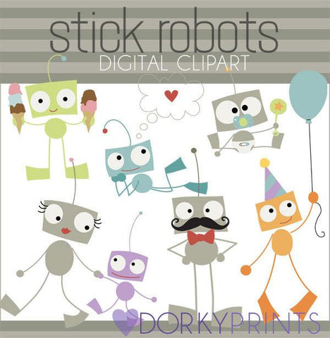 Stick Robots Sci-fi Clipart