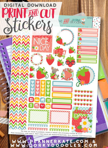 Strawberries Print and Cut Planner Stickers