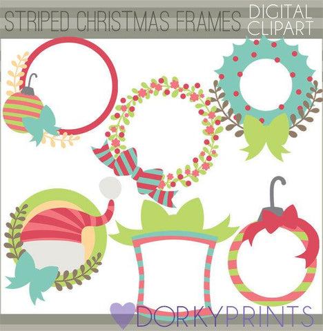 Striped Circle Frames Christmas Clipart