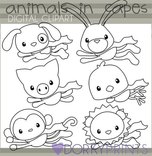 Super Hero Black Line Animals Clipart