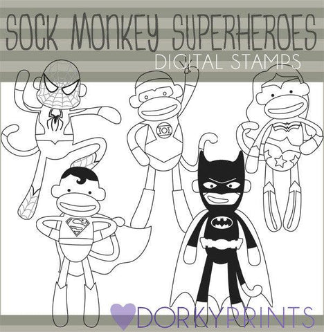 Superhero Blackline Sock Monkey Animals Clipart