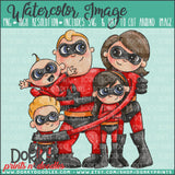 Superhero Family Watercolor PNG