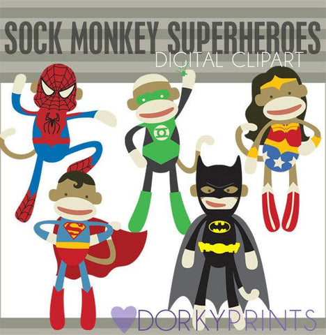 Superhero Sock Monkey Animals Clipart