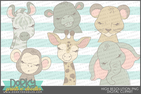 Sweet Baby Jungle Animals Clipart - Dorky Doodles