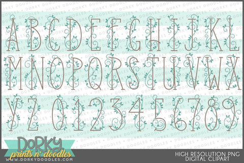 Swirled Vine Alphabet Clipart - Dorky Doodles