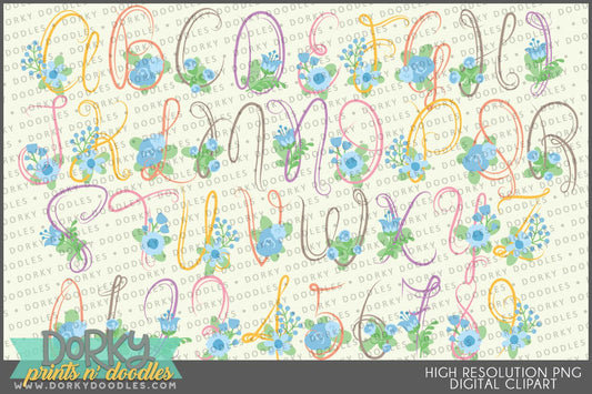 Swirls and Flowers Alphabet Clipart