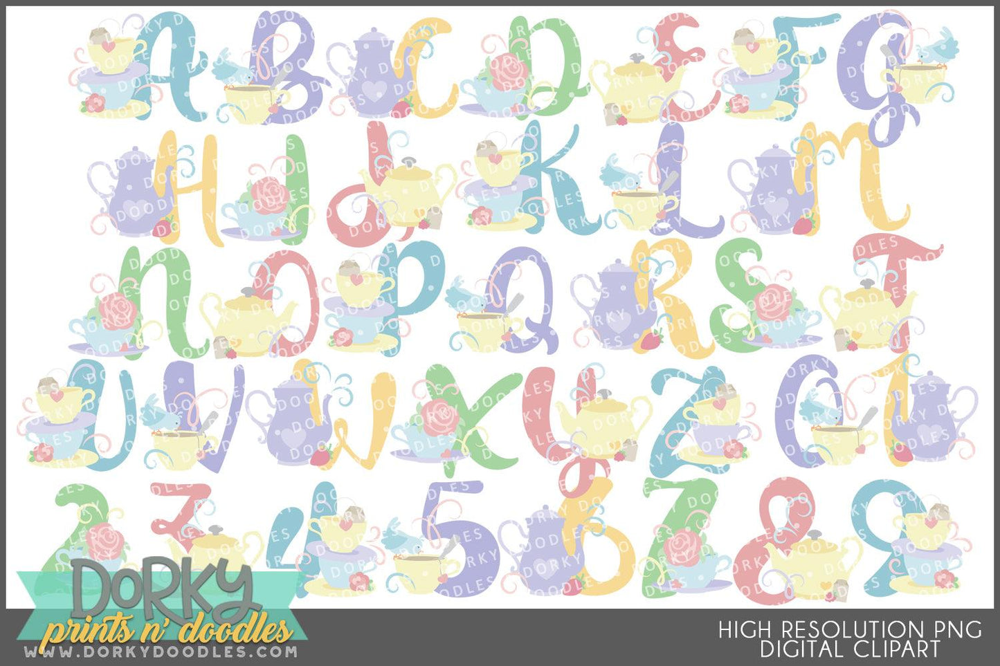 Tea Party Alphabet Clipart